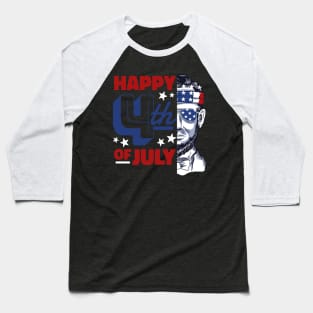 Abe Lincoln Beard Sunglasses & American Flag 4th Of July Baseball T-Shirt